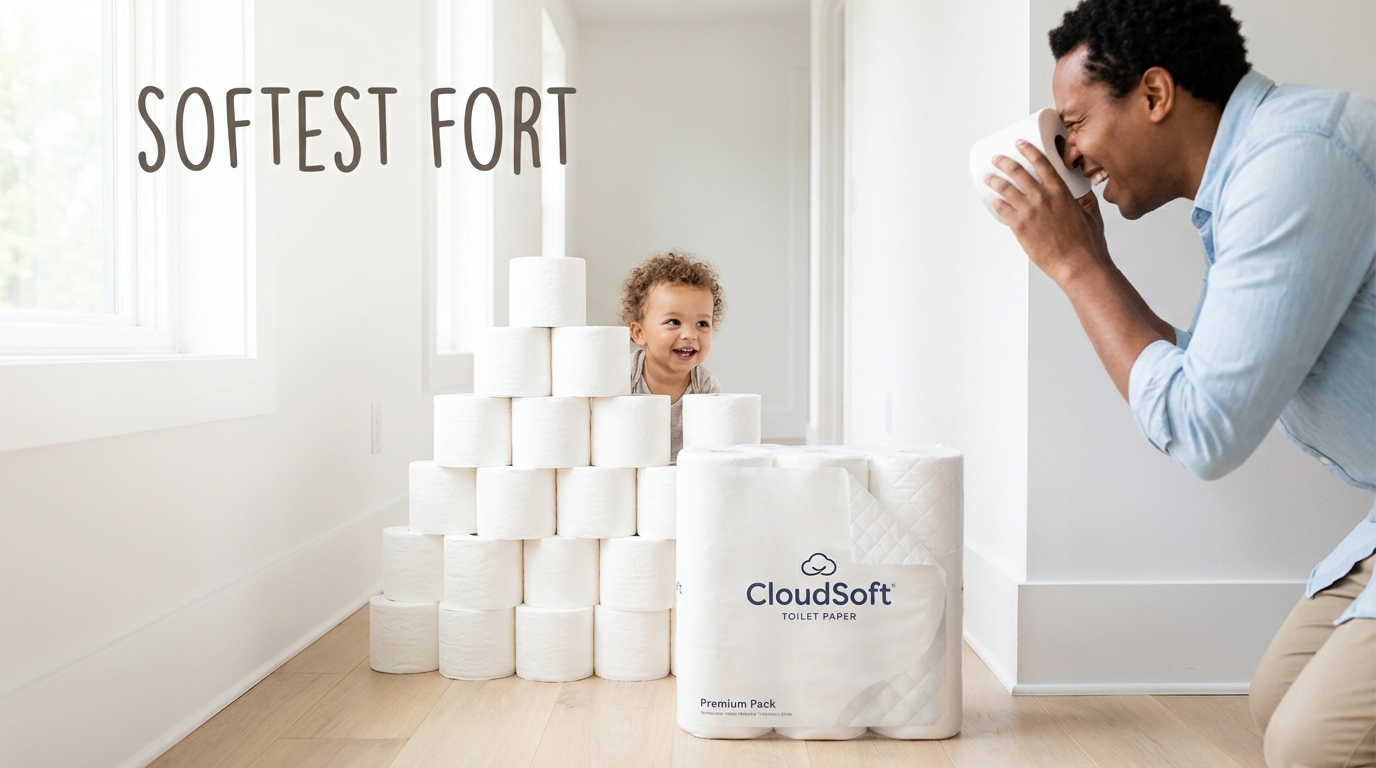 AI animatic production: photorealistic family building fort for toilet paper brand advertising test