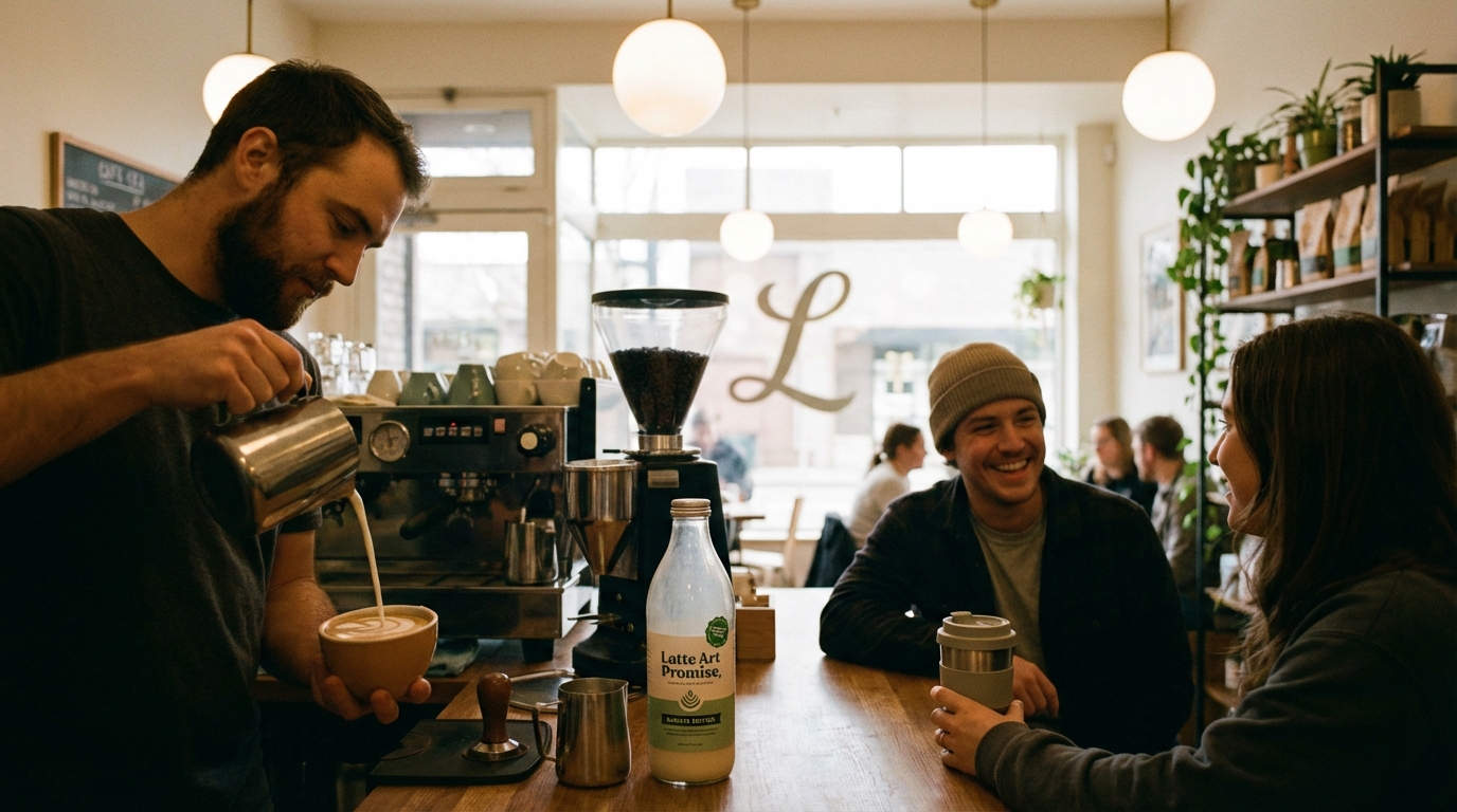 AI animatic example: coffee shop shot with beverage brand